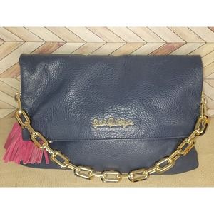 Lilly Pulitzer Leather Foldover Handbag Purse Bag